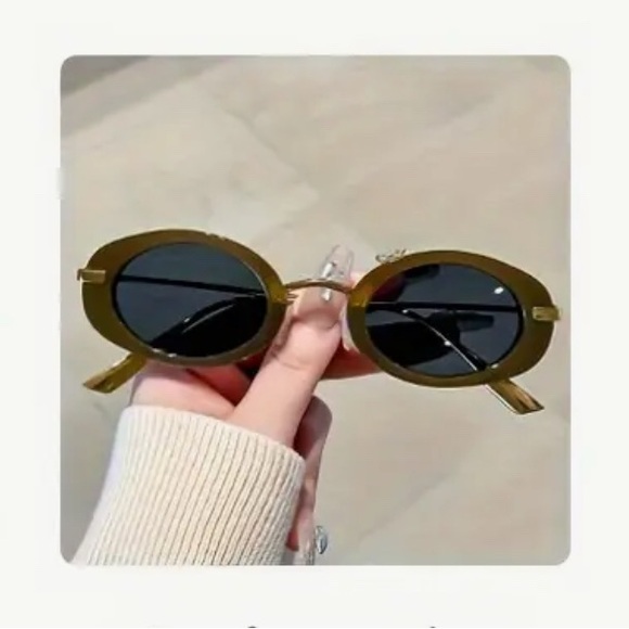 Olive Green Frames Gold Trim and Grey lenses  90s-Inspired Sunglasses - Picture 1 of 2